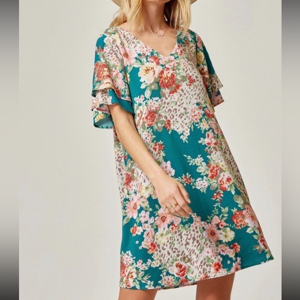 Floral Ruffle Sleeve Dress